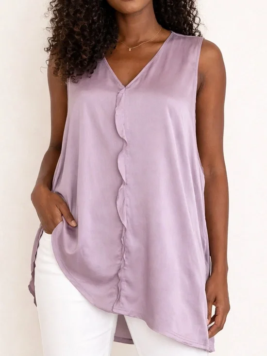 GO Silk Lavender Tunic Blouse XL Raw Edge Seam Sleeveless Top - Picture 1 of 8